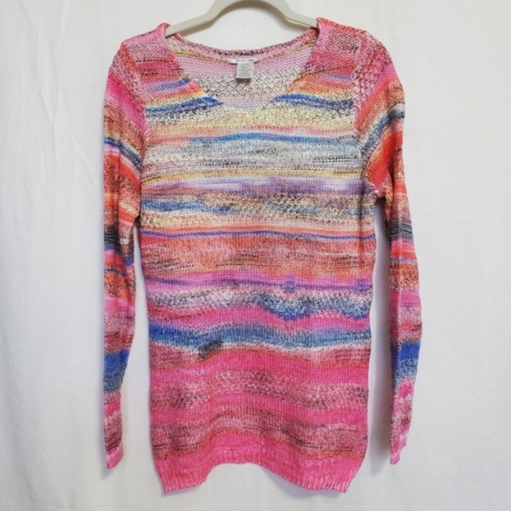 Alison Sheri Vibrant Pink Rainbow Loose Knit Sweater Medium